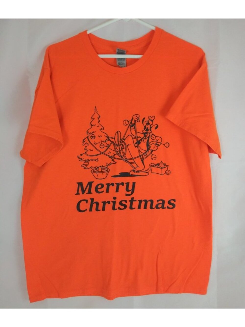Disney Merry Christmas Tis The Season To Be Goofy Neon Orange T-Shirt Size Large